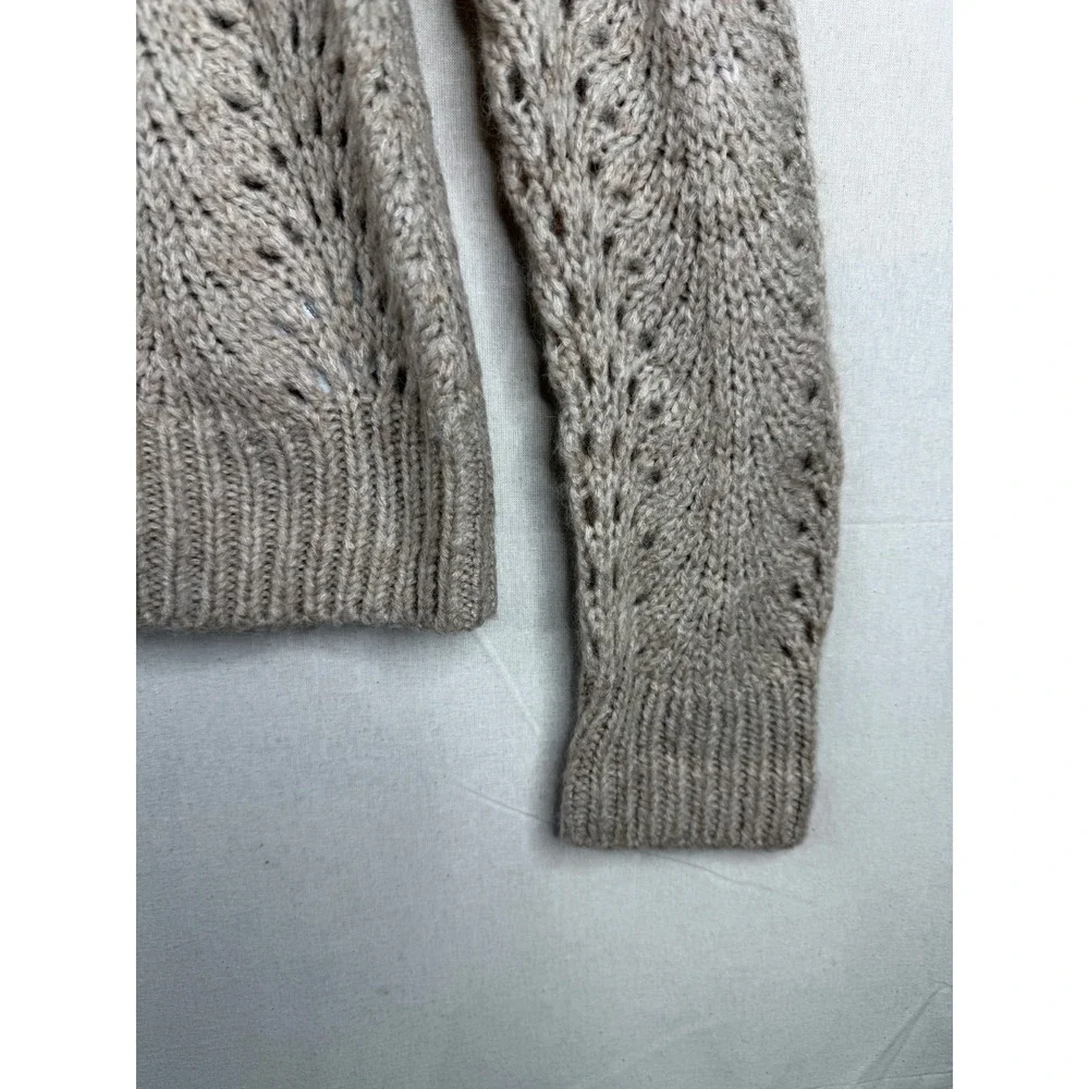 J. Crew Womens Sweater Hoodie In Pointelle Stitch Size Small Biege Alpaca Blend